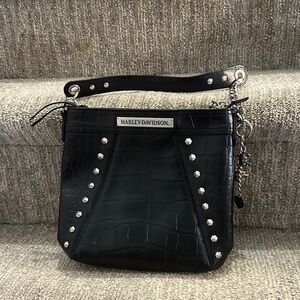 Harley Davidson genuine leather bag with alligator print studs and lepard print